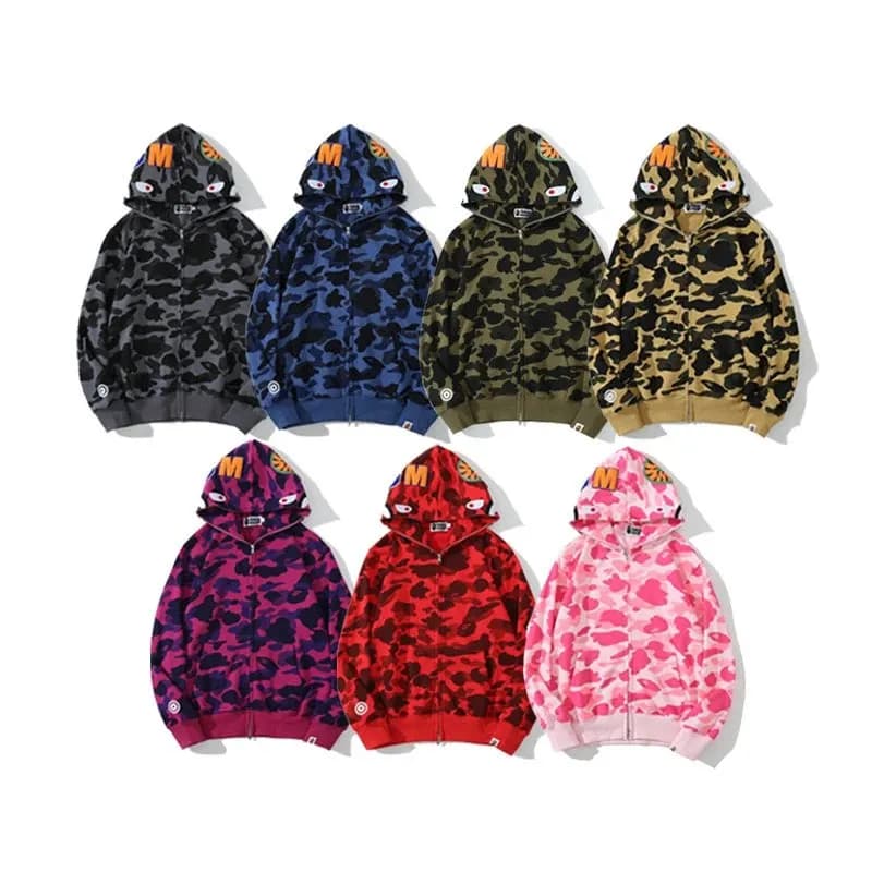 bap e Shark autumn hooded sweatshirt men s youth cardigan zipper embroidered jacket 3 from Weidian