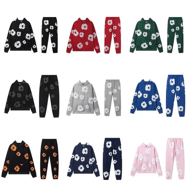 Denim Tears Cotton Blossom Fleece Lined Hooded Sweatshirt and Sweatpants High Street Sportswear Set 42 — clothing from Weidian