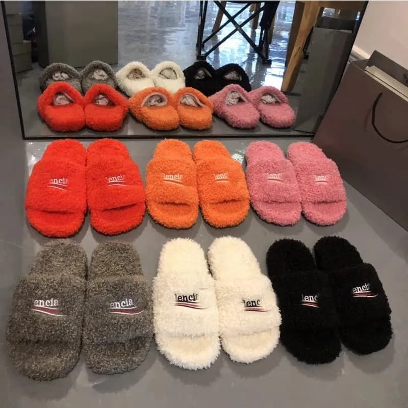 Paris fur slippers for women s casual outer wear autumn and winter new style b s embroidered letters family s one word couple s fur slippers 31 — clothing from Weidian