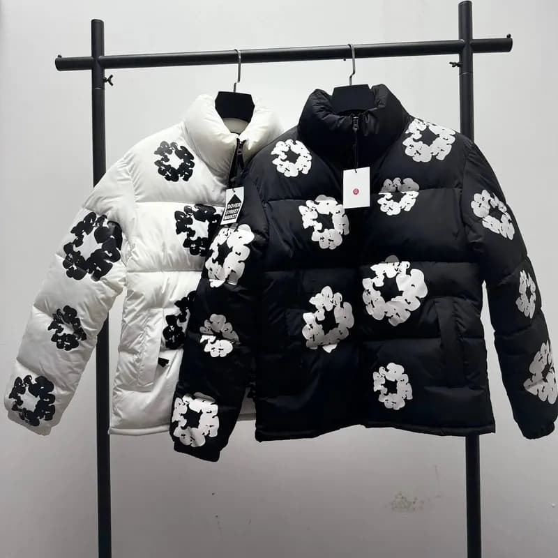 Cross border American high street Kanye Kapok printed cotton clothing casual and versatile men s and women s trendy brand stand collar cotton clothing wholesale 95 — clothing from Weidian