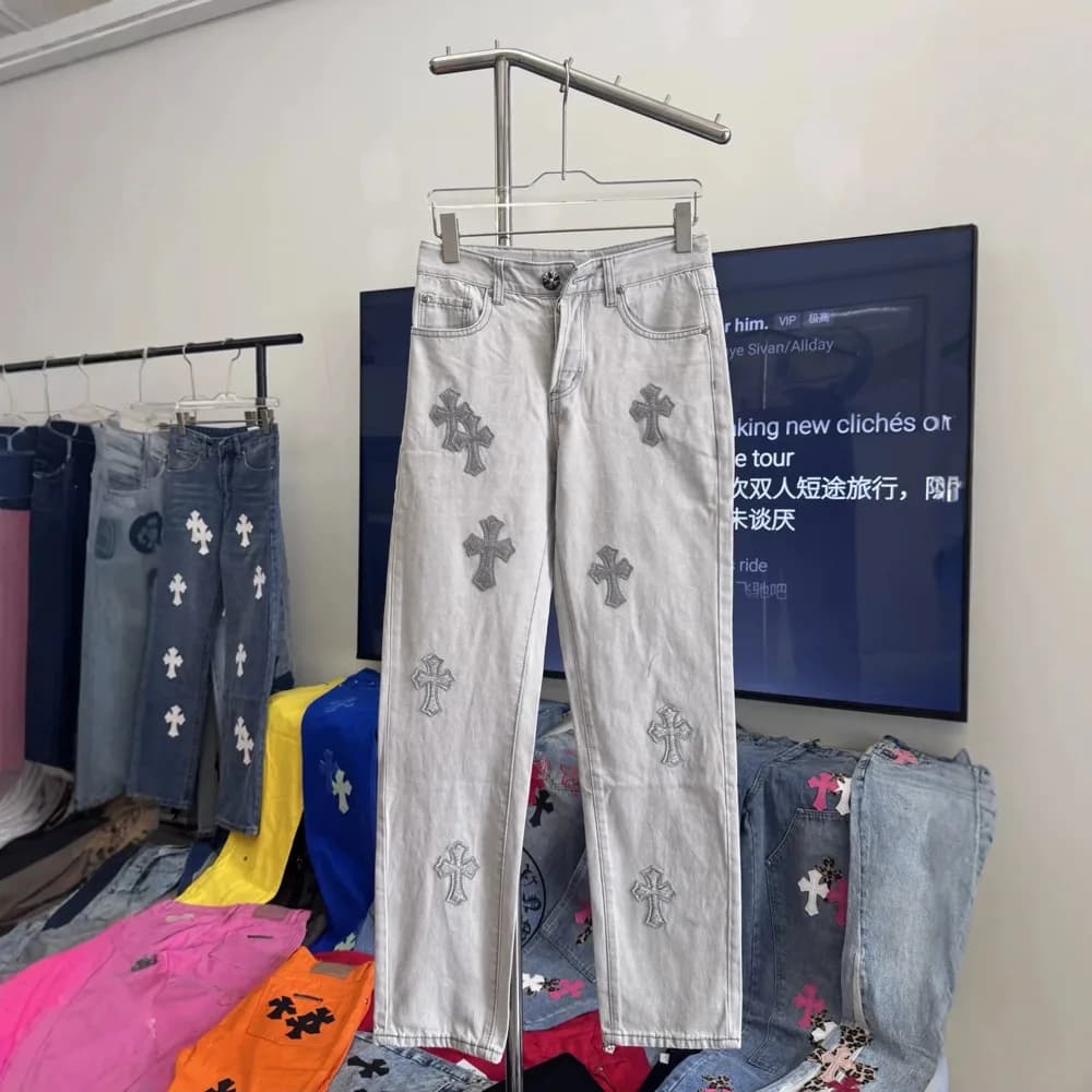 Chrome Hearts Style Cross Patch Jeans — pants from Weidian