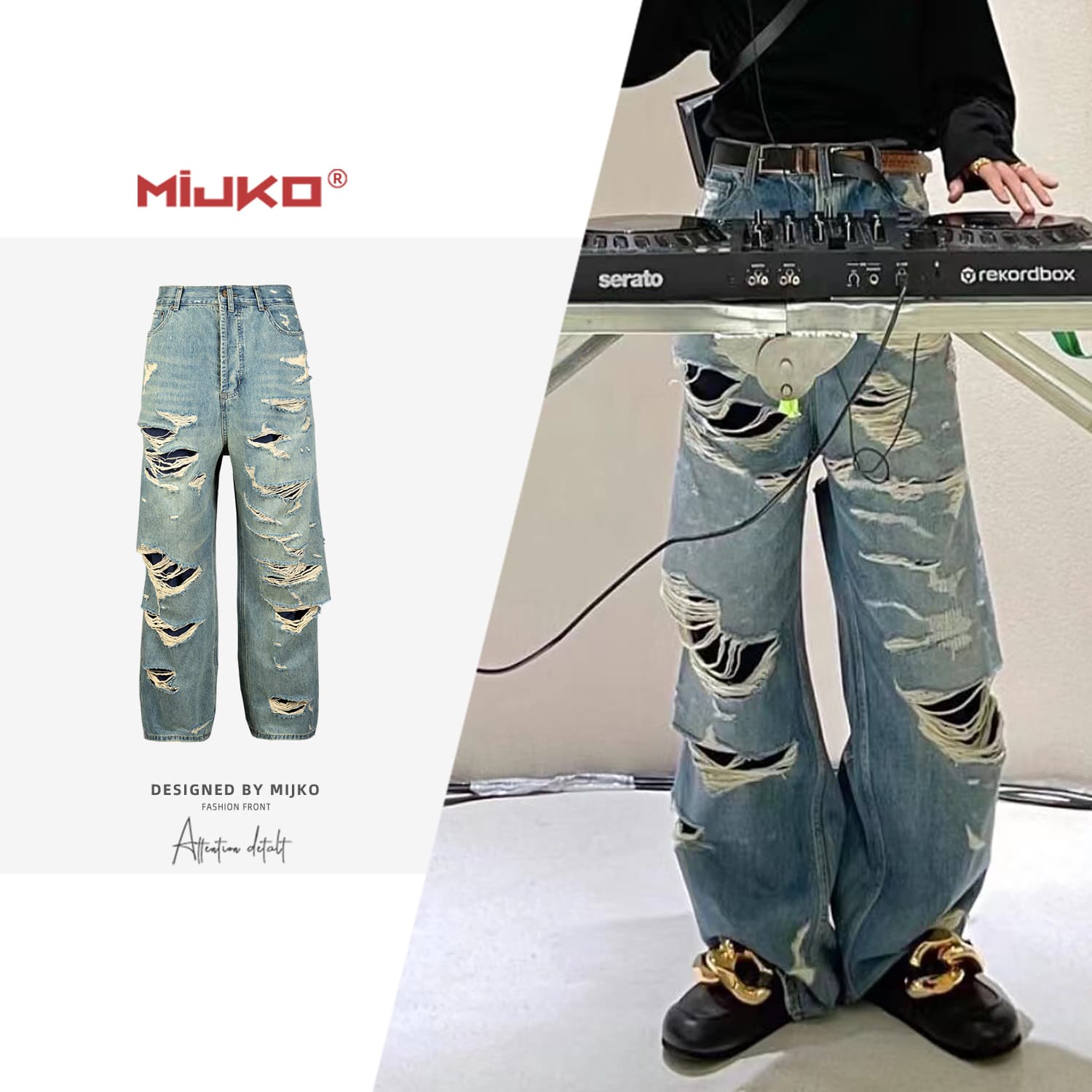 MIJKO men's and women's double layer tassels destroyed beggar style men's and women's destroyed ripped jeans handsome from 1688