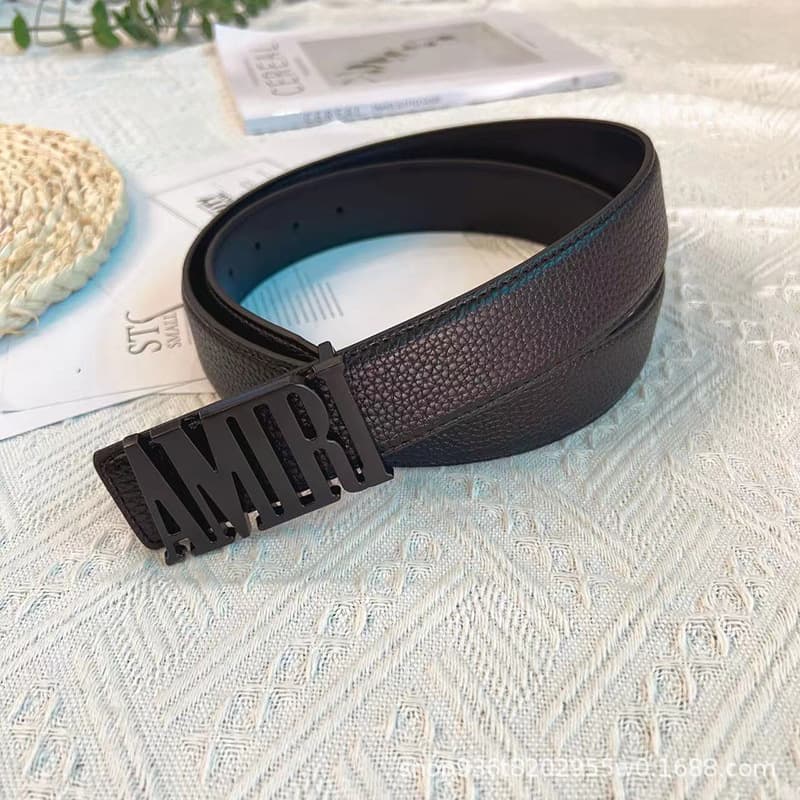 Belt Men's Amini letter smooth buckle lychee pattern men's business casual all Match belt cross border live wholesale from 1688