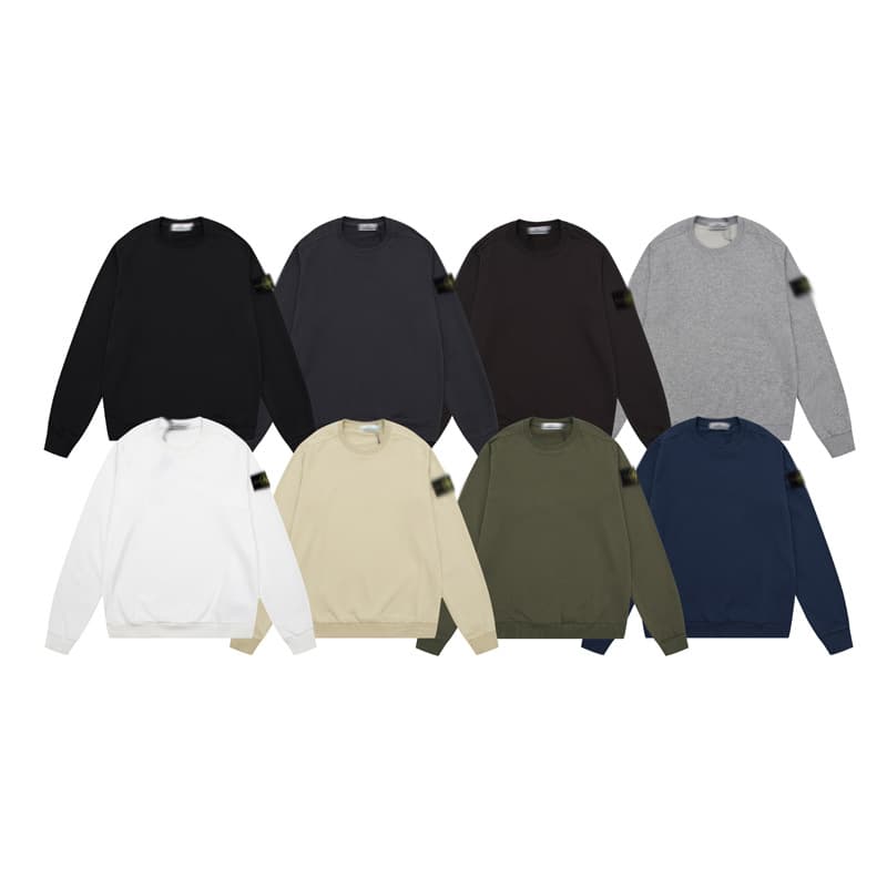 Cross border classic STONE stone solid color round neck badge long sleeved sweatshirt unisex island couple correct version from 1688