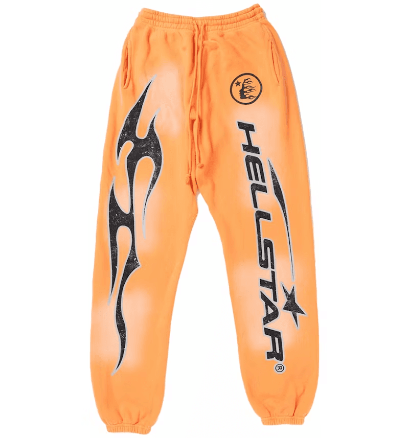 Hellstar Fire Orange Closed Elastic Bottom Sweatpants Orange Dye — Pants from Taobao