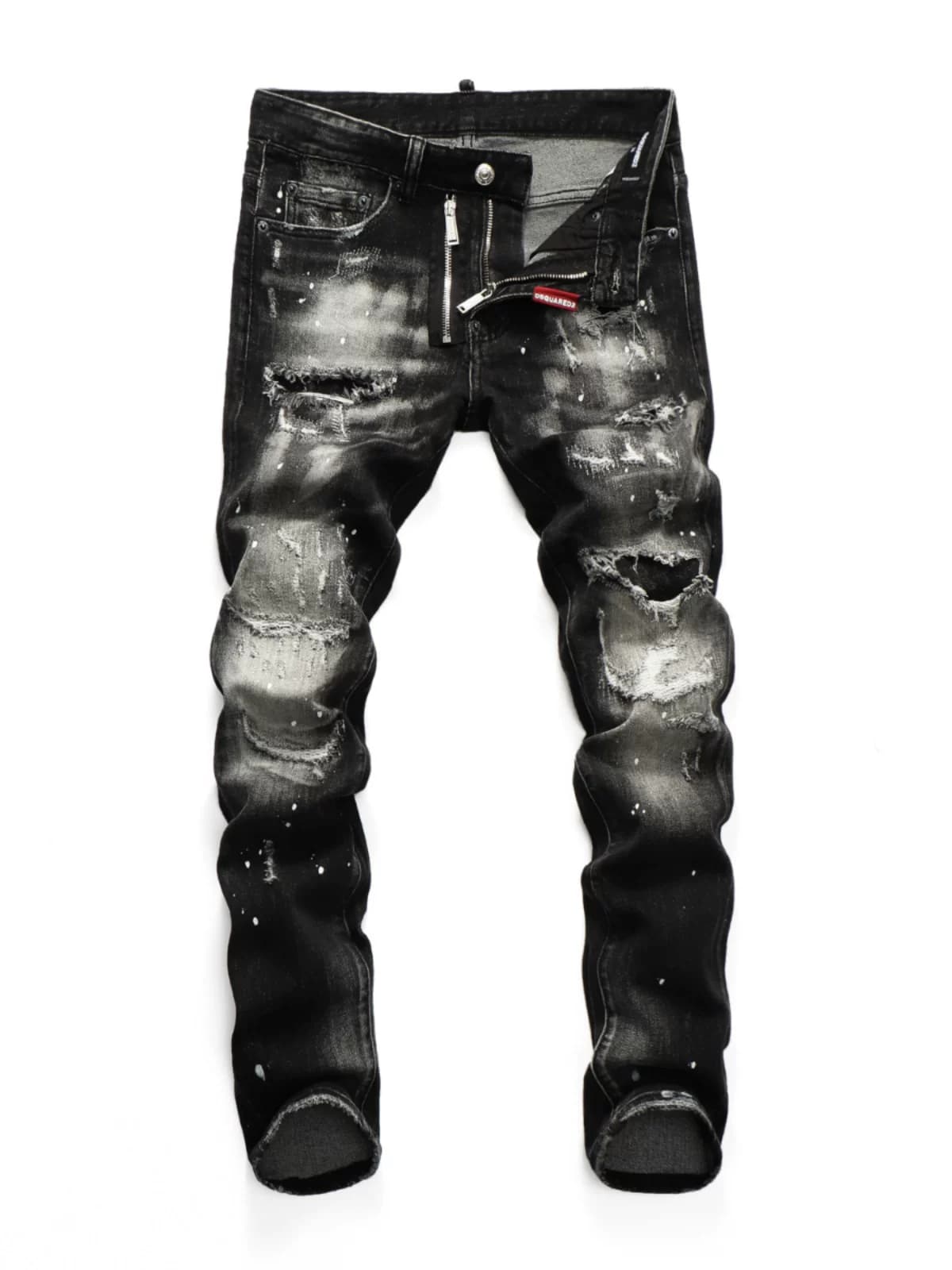 Autumn and winter hole Hong Kong style washed trendy men's feet nightclub patch quality D2 jeans trousers men's male god pants from Taobao