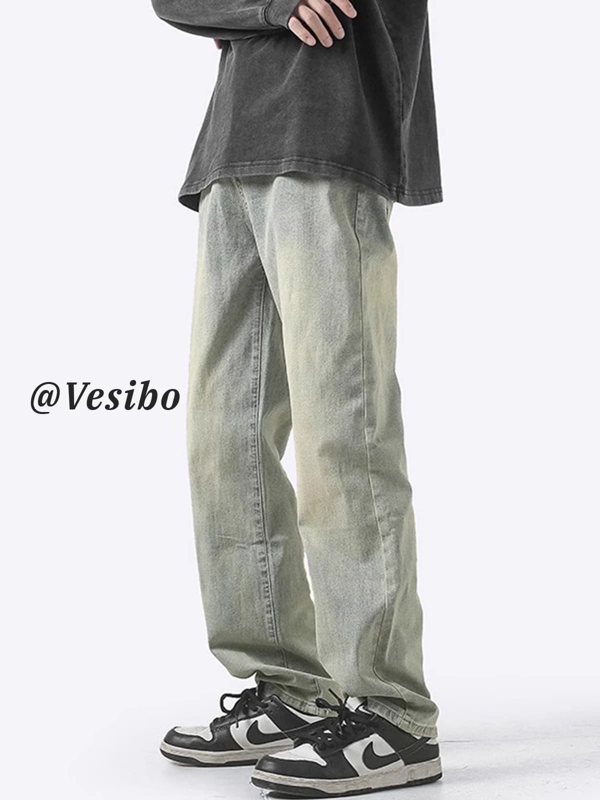 American jeans men's washed distressed retro yellow mud dyed versatile pants summer trendy high street loose straight pants from Taobao
