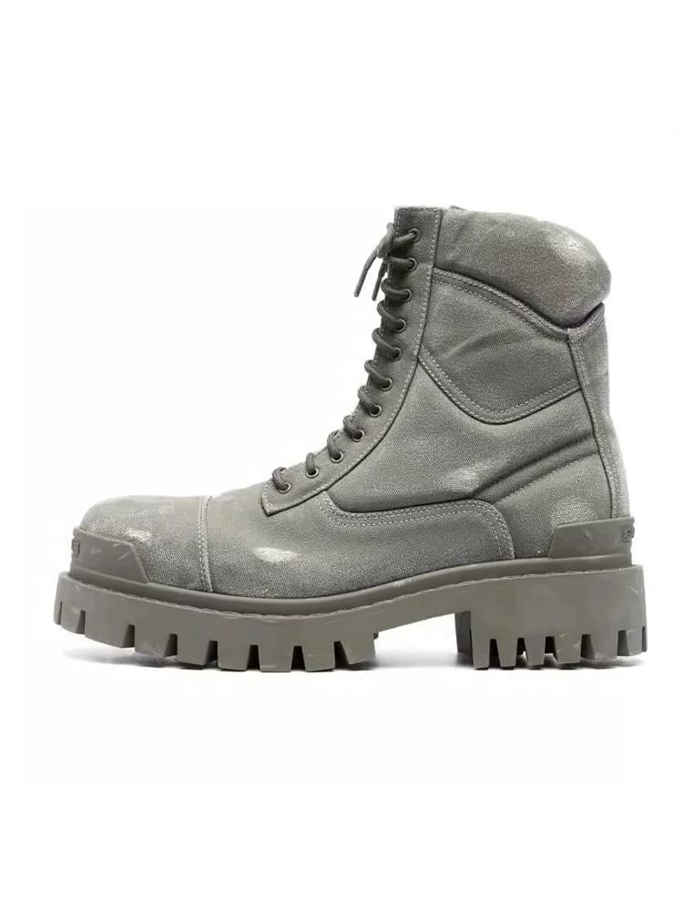 2024 new trendy brand zipper heightened men's boots thick soled work boots short boots old damaged denim Martin boots trend from Taobao