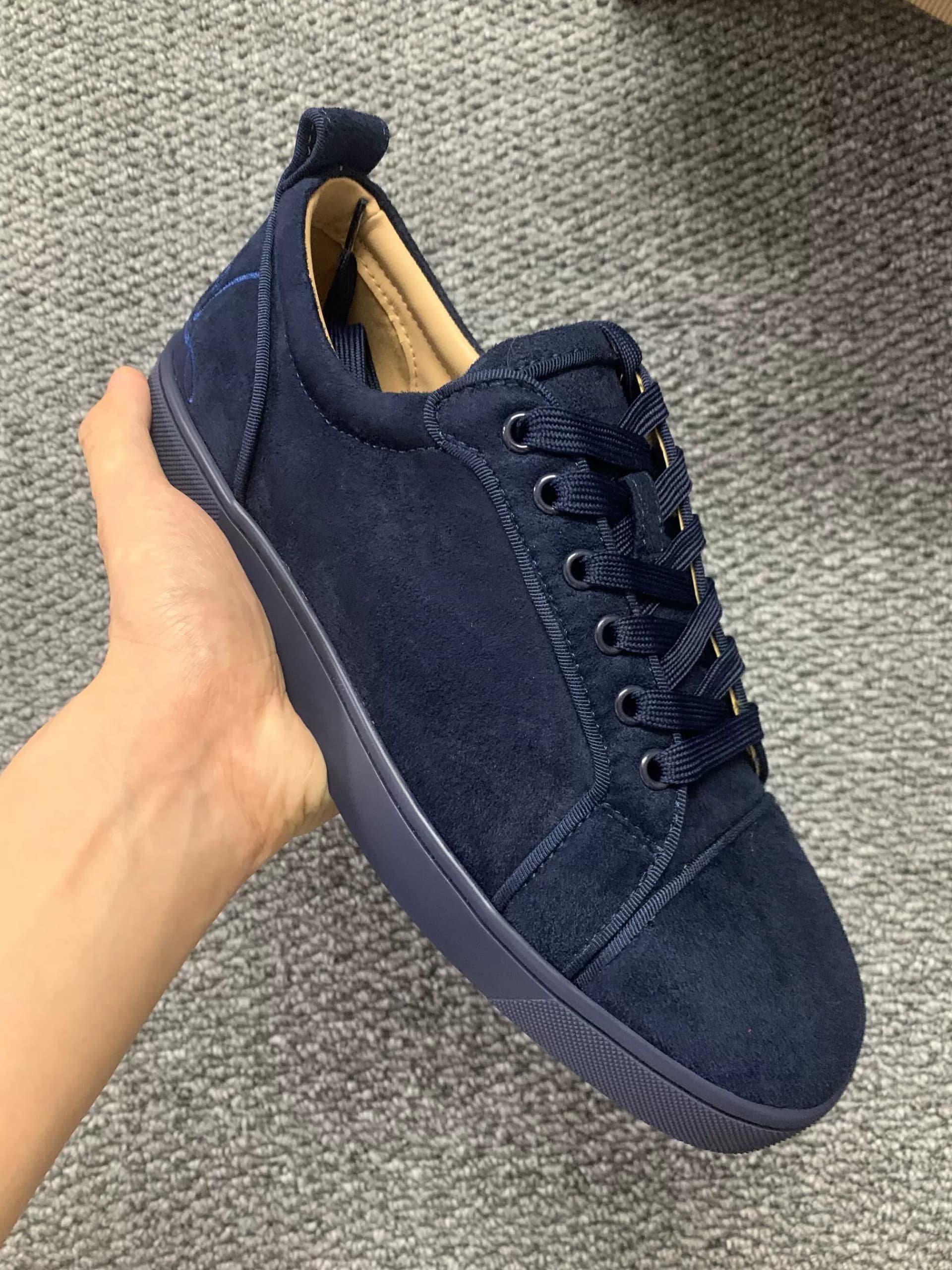 Genuine Leather CL red sole shoes cl men's shoes low top rivet shoes couple Trend Board shoes casual women's shoes head nail rhinestone shoes from Taobao
