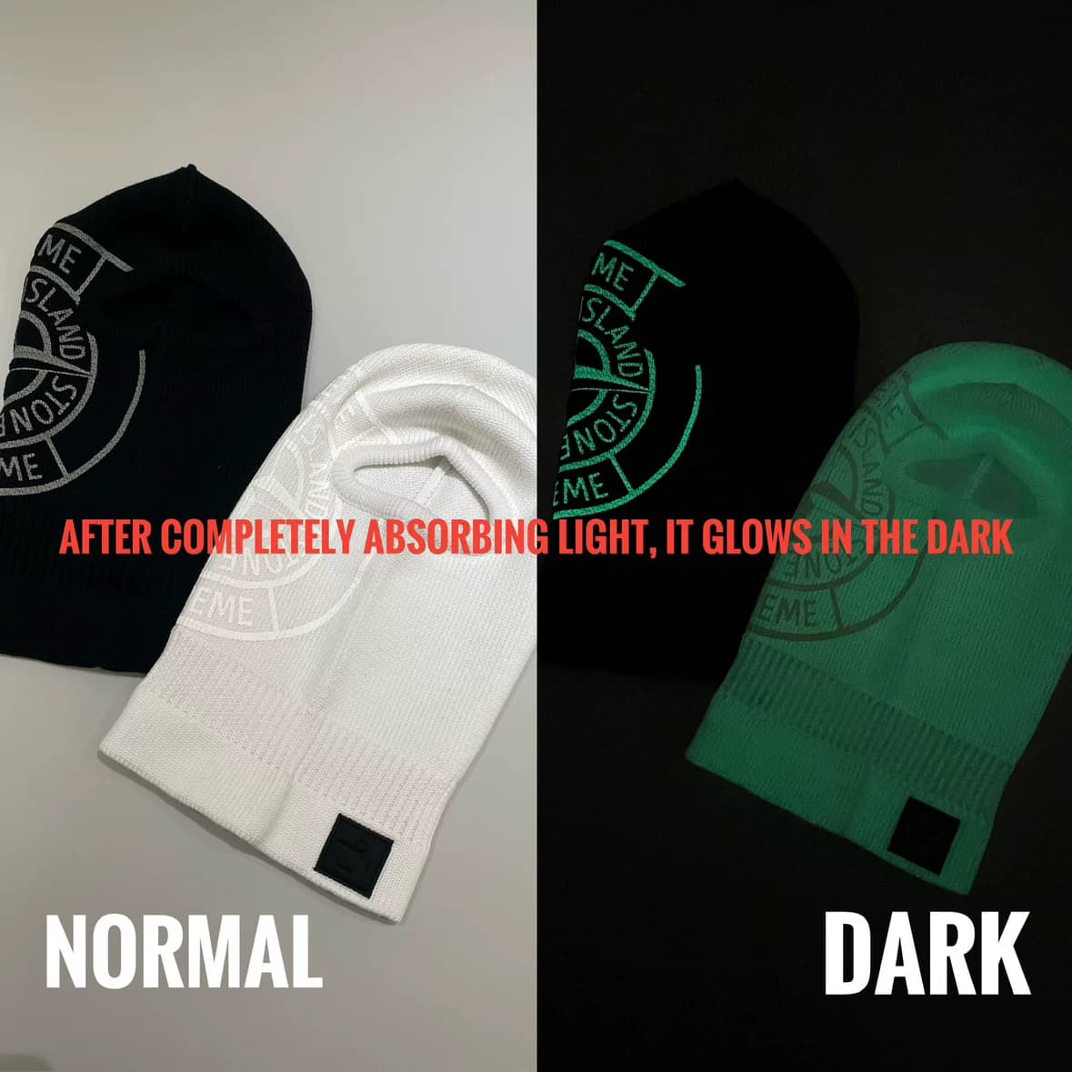 N01SA GLOW PRINT Knit Balaclava luminous ski mask pullover knitted wool headband from Taobao