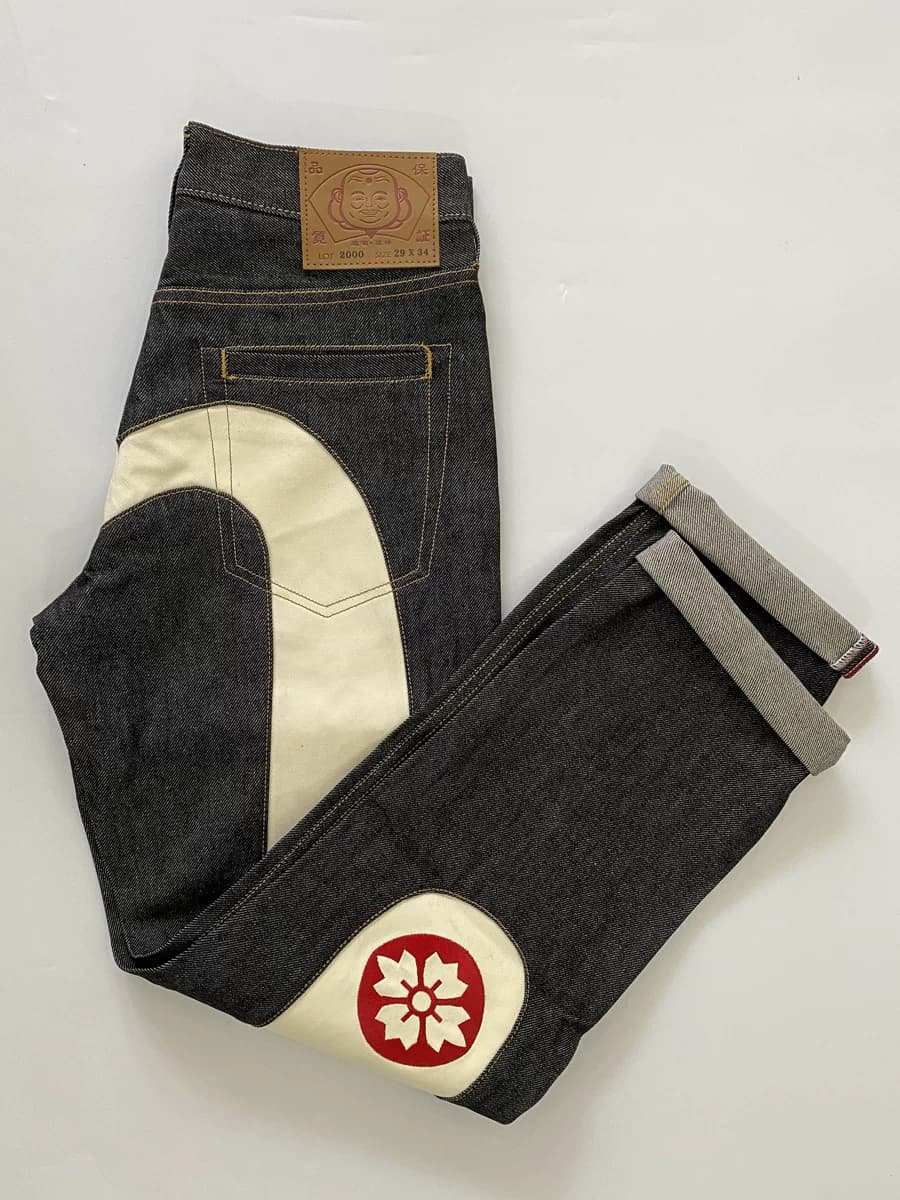 Chasing the trend of Fukushen jeans for men, trendy brand large M printed straight loose trendy personality jacquard embroidery original pulp pants from Taobao