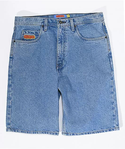 Skateboard denim shorts washed classic denim shorts men's summer loose retro trendy solid color casual shorts from Taobao
