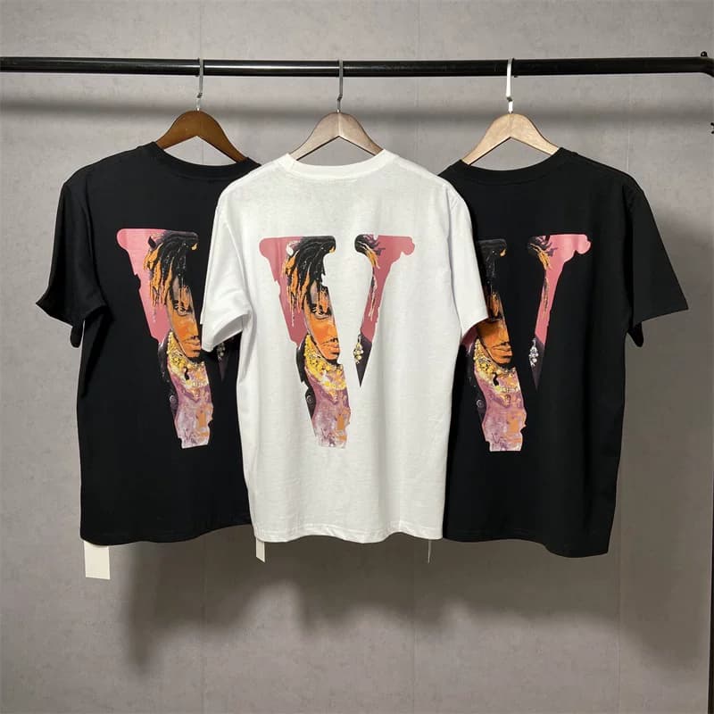 American high street Juice WRLD collaboration big V character print high street hip hop men and women loose short sleeved T shirt from Taobao