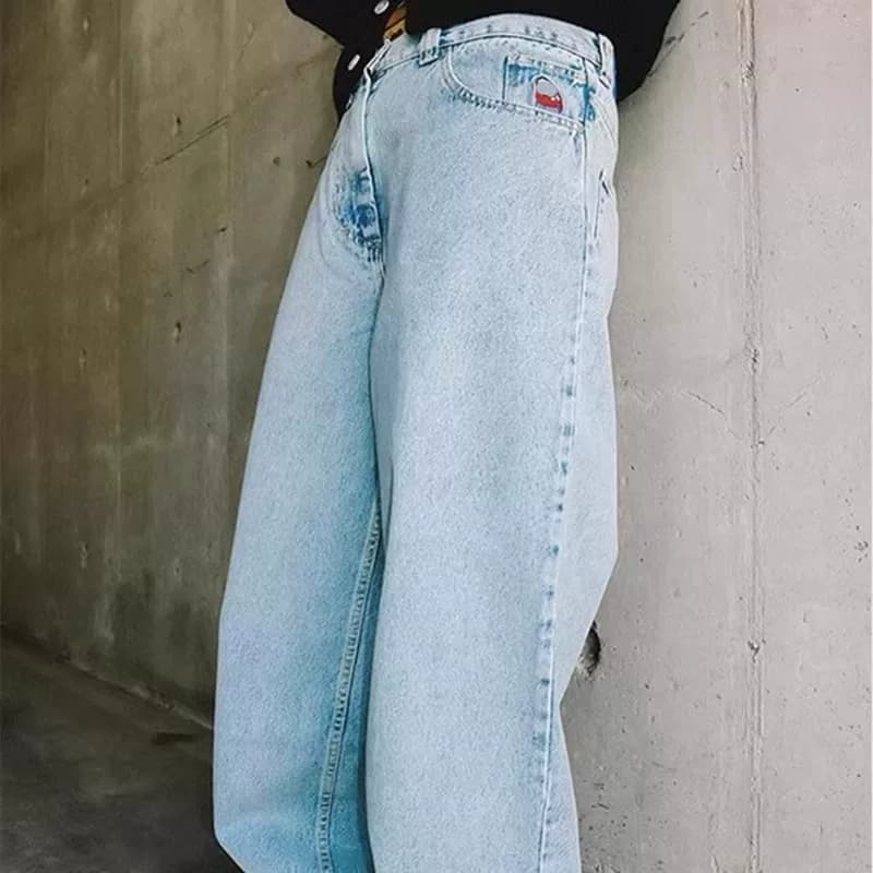 Trendy hip hop skateboard jeans Wang Yibo same loose daddy pants wide leg jeans straight mid waist street from Taobao