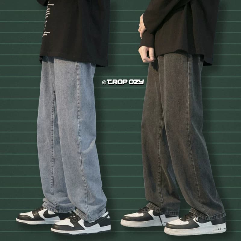 Spring washed trendy all match mopping jeans for men, neutral loose couple sports solid color straight pants from Taobao