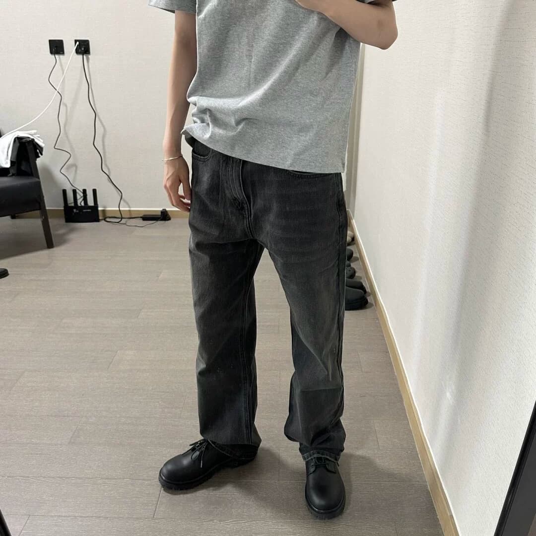 Kenijima vintage washed distressed loose black and grey straight jeans from Taobao
