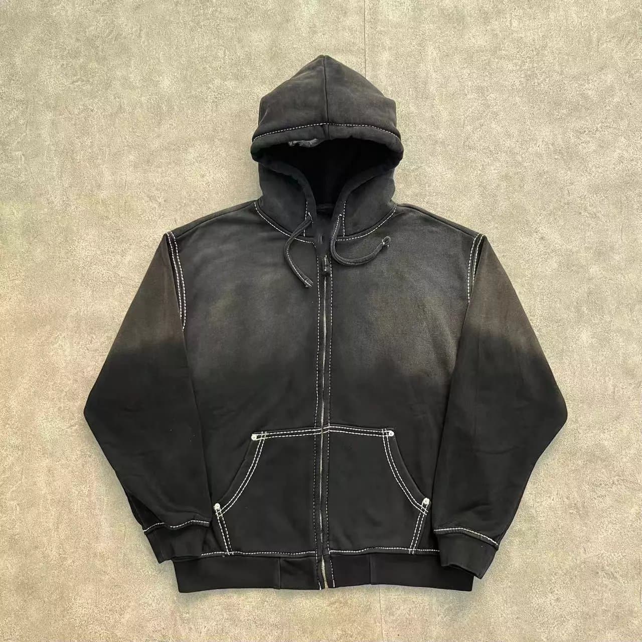 zip large U rhinestone zipper jacket from Weidian