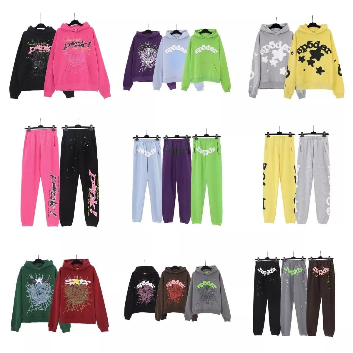 Sudadera con capucha holgada de calle con estampado de espuma Sp5*der 555 para hombres y mujeres, traje de pantalón informal from Weidian