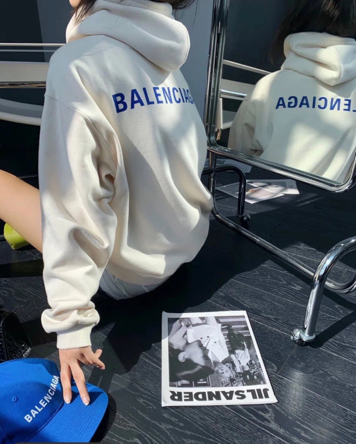 High weight plus velvet optional B al cia ga letter logo printed hooded sweatshirt from Weidian