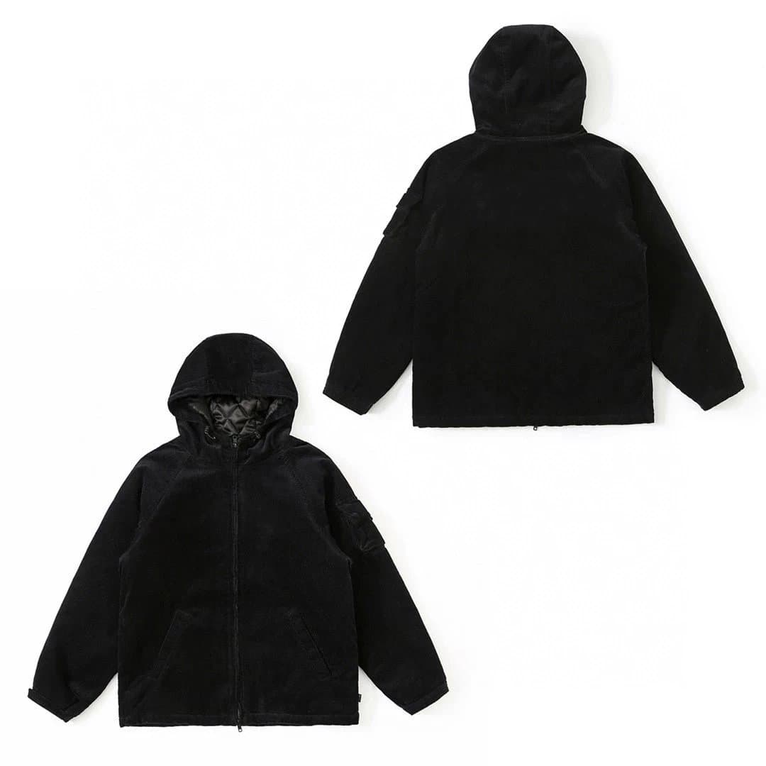Independent original fashion brand nksup 22ss week14 arc corduroy hooded jacket letter embroidery joint model corduroy zipper hooded jacket coat gx from Weidian