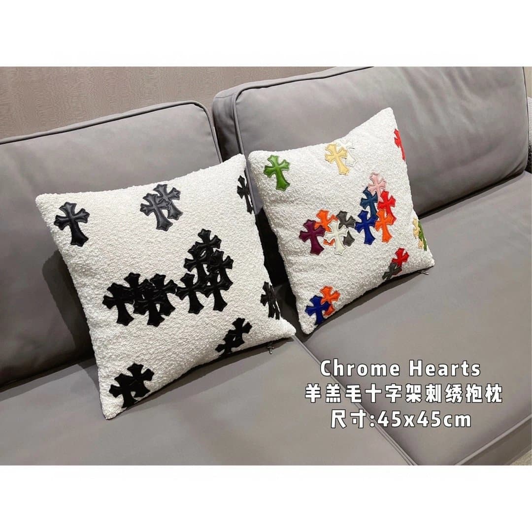 Chrome Hearts lamb wool cross embroidered pillow Size: 45x45cm from Weidian