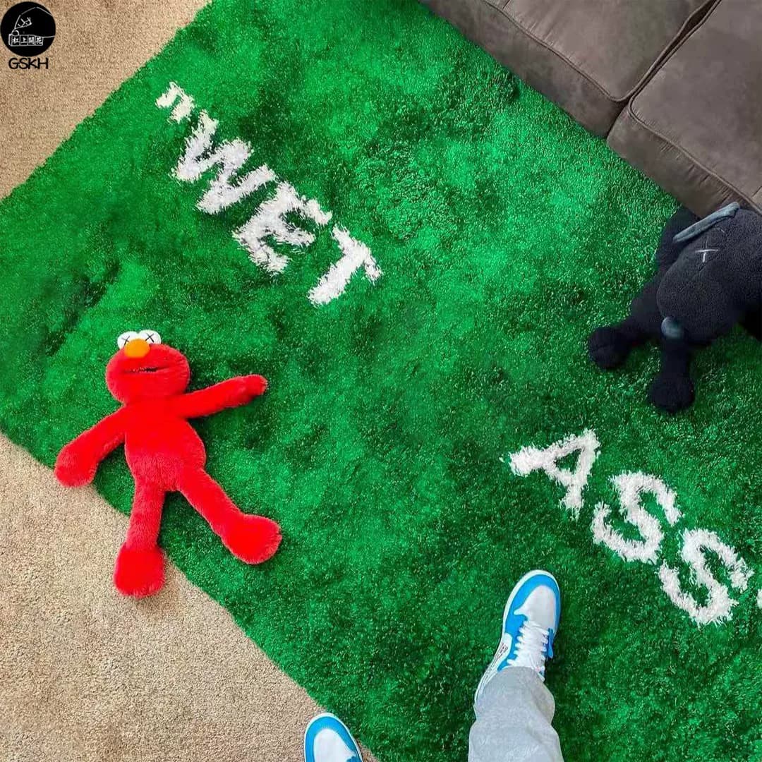Wet Grass GRASS WET Joint Green Grass Carpet Trendy Brand Long Plush Furniture Fashion Living Room Decoration European Style Ins Style from Taobao