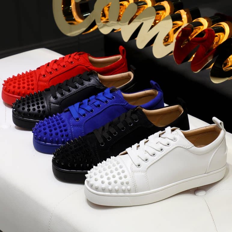 Genuine leather ACL red bottom shoes cl men's shoes low top rivet shoes couple trendy sneakers casual women's shoes head nail rhinestone shoes from Taobao