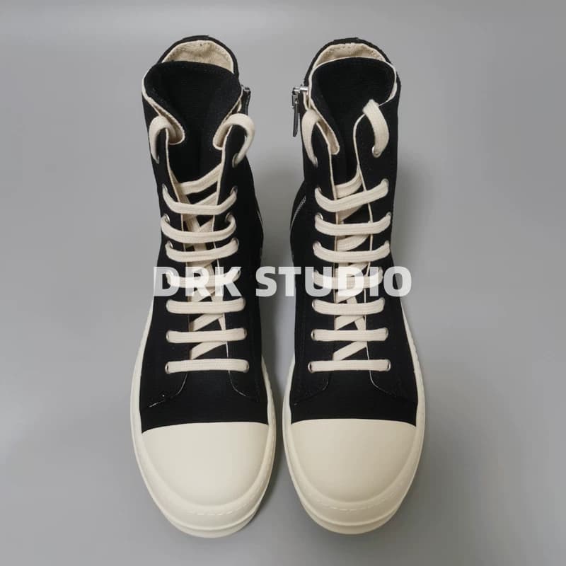 D's homemade 19ssRO sub line black and white canvas high top shoes milky bottom double line men and women couple shoes dark trendy shoes from Taobao